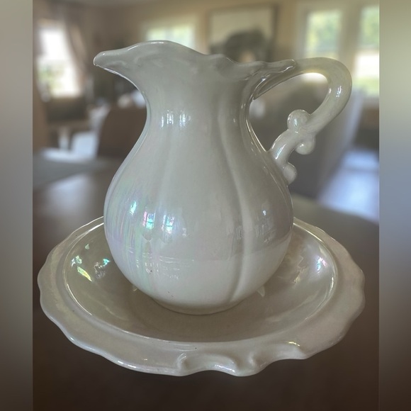 Iridescent Pitcher & Bowl Set Royal Haeger Style Cottagecore Retroglam Accent - Picture 3 of 11